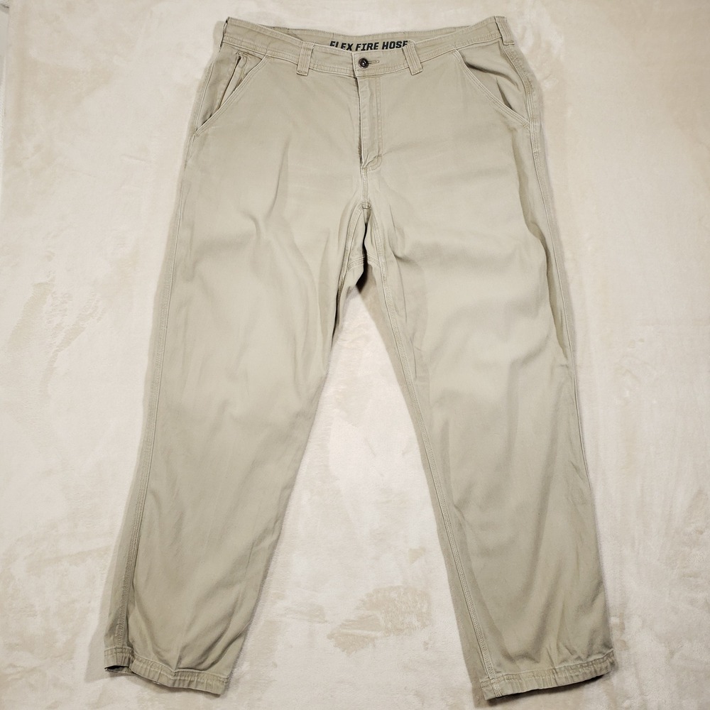 Duluth Trading Co Flex Fire Hose Pants Mens 36x32 Khaki Workwear Standard Fit